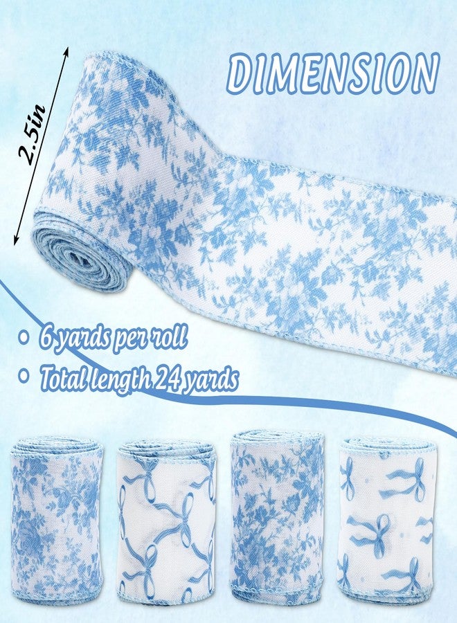 وولاين شريط زينة أزرق من Whaline، مزين بفيونكة وزهور، بحافة سلكية، طوله 24 ياردة وعرضه 2.5 بوصة، بنمط صيني مزخرف بالزهور، مثالي لتزيين أكاليل الزهور، والأعمال اليدوية، وحفلات الزفاف، وحفلات توديع العزوبية، وتغليف الهدايا. - Image 2